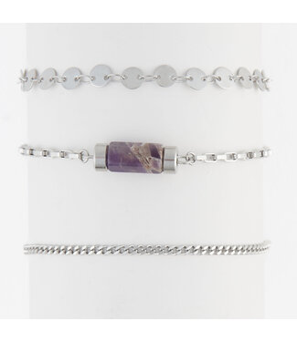 Howards Narelle Waterproof Genuine Stone Bracelet Set Silver