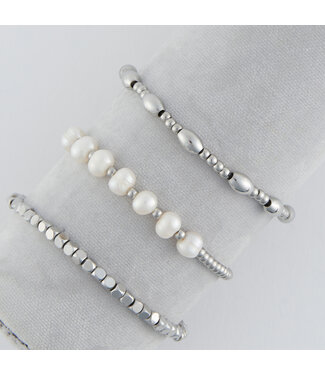 Howards Narelle Waterproof Multi Genuine Pearl Stretch Bracelet Set Silver