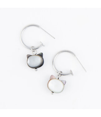 Howards Narelle Waterproof Cat Charm C Hoop Earrings Silver