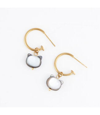 Howards Narelle Waterproof Cat Charm C Hoop Earrings Gold