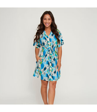 Howards Ayla Short Sleeve Tie Waist Dress Indigo Tide