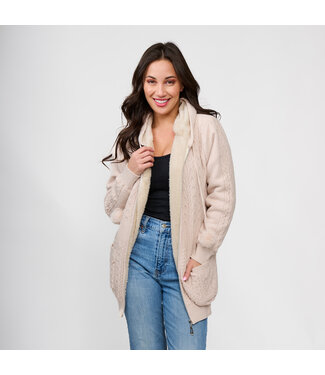Howards Chloe Cable Knit Zip Up Pom Hoodie Shell