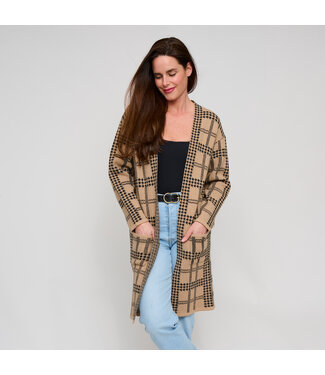 Howards Shaye Houndstooth Plaid Cardigan Tan Hou