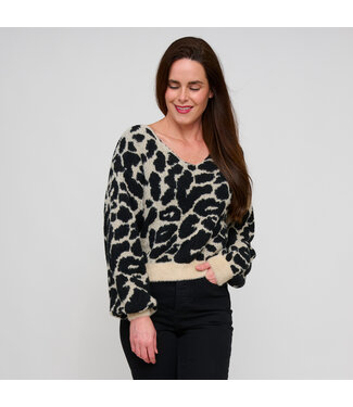 Howards Taylor Fuzzy Leopard Tie Back Sweater Ivory