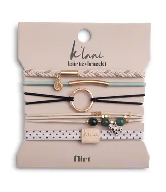 K Lani Flirt Polka Dot In Cream And Black With Green Accent Hair Tie Bracelets Medium
