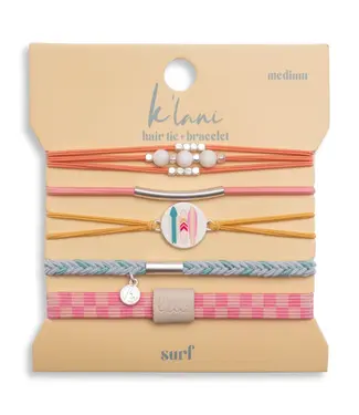 K Lani Surf Surfboard With Silver Accents Hair Tie Bracelets Medium