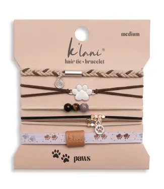 K Lani Paws Natural Hues With Silver And Paw Accents Hair Tie Bracelet Large