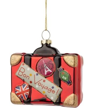 Silver Tree Glass Bon Voyage suitcase ornament 3 in