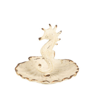 Silver Tree Antique Cream Cast Iron Seahorse in Shell Trinket Tray Trinket Dish
