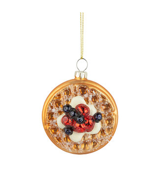 Silver Tree Glass waffle with fruit and cream ornament 3.5 in