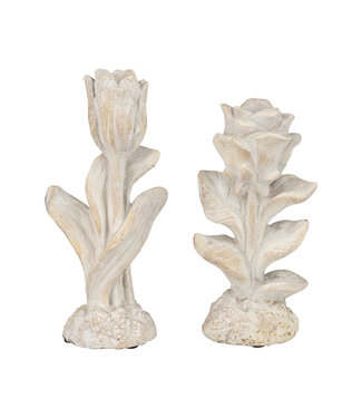 Silver Tree Molded Cement Floral Candle Stick Holder Light Antique Finish 5in