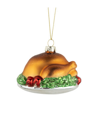 Silver Tree Glass roast turkey ornament 3.75 in
