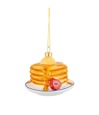 Silver Tree Glass stack of pancakes on plate ornament 3.25 in