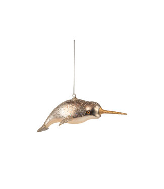 Silver Tree Glass narwhal ornament 6 in