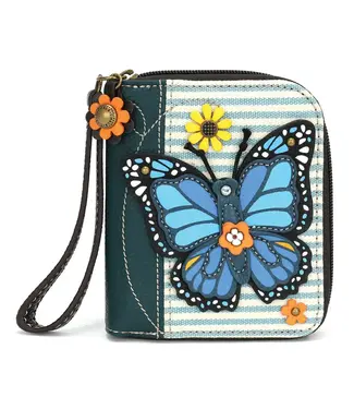 Zip-Around Wallet Blue Butterfly blue stripe