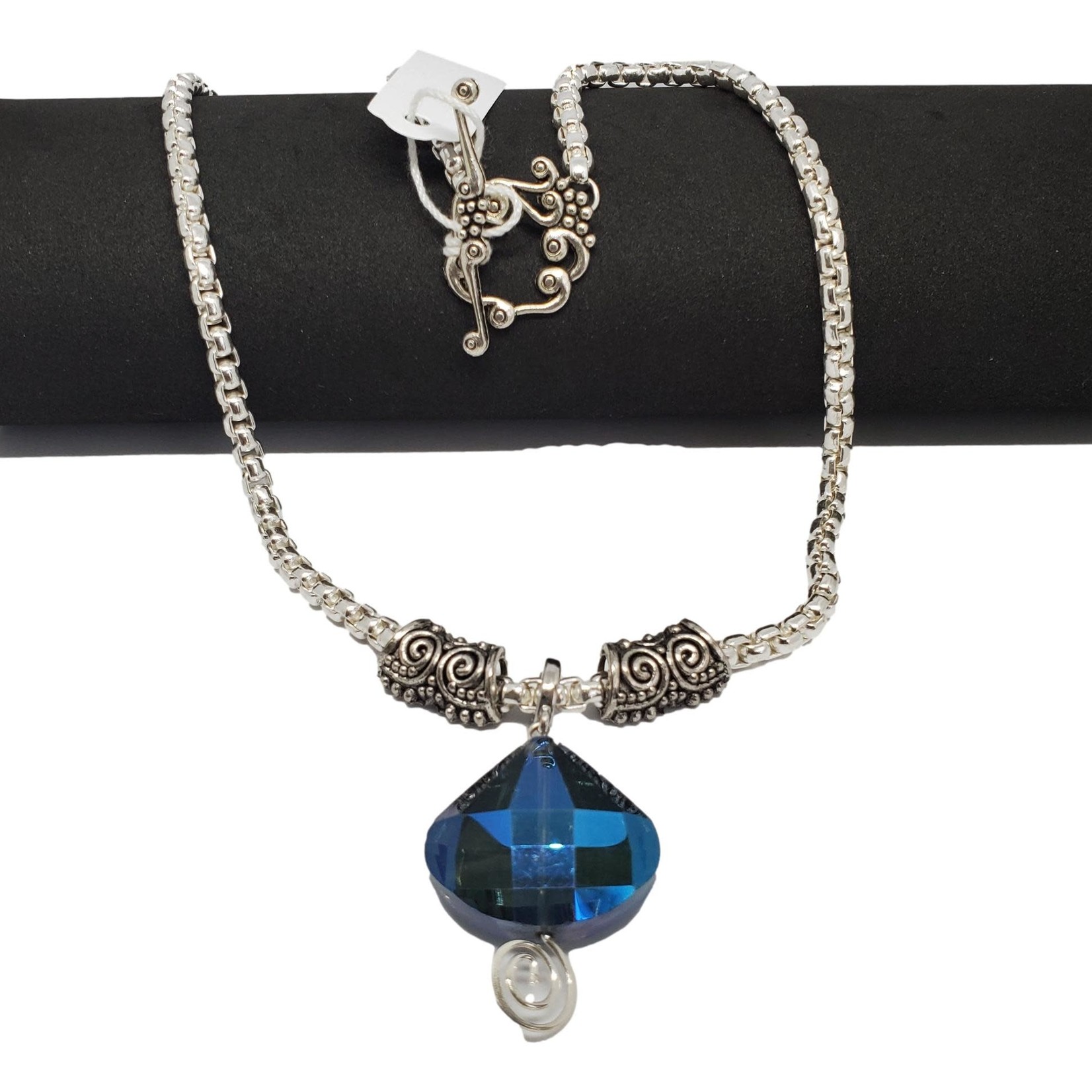 Jewellery by Deborah Young-Groves Silver-toned Chunky Necklace with Blue Stone Drop