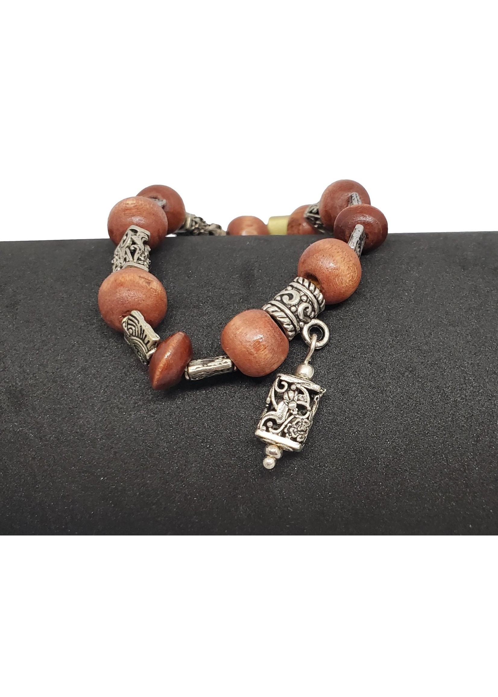 Jewellery by Deborah Young-Groves Wood Beads with Silver Tibetan Beads Bracelet