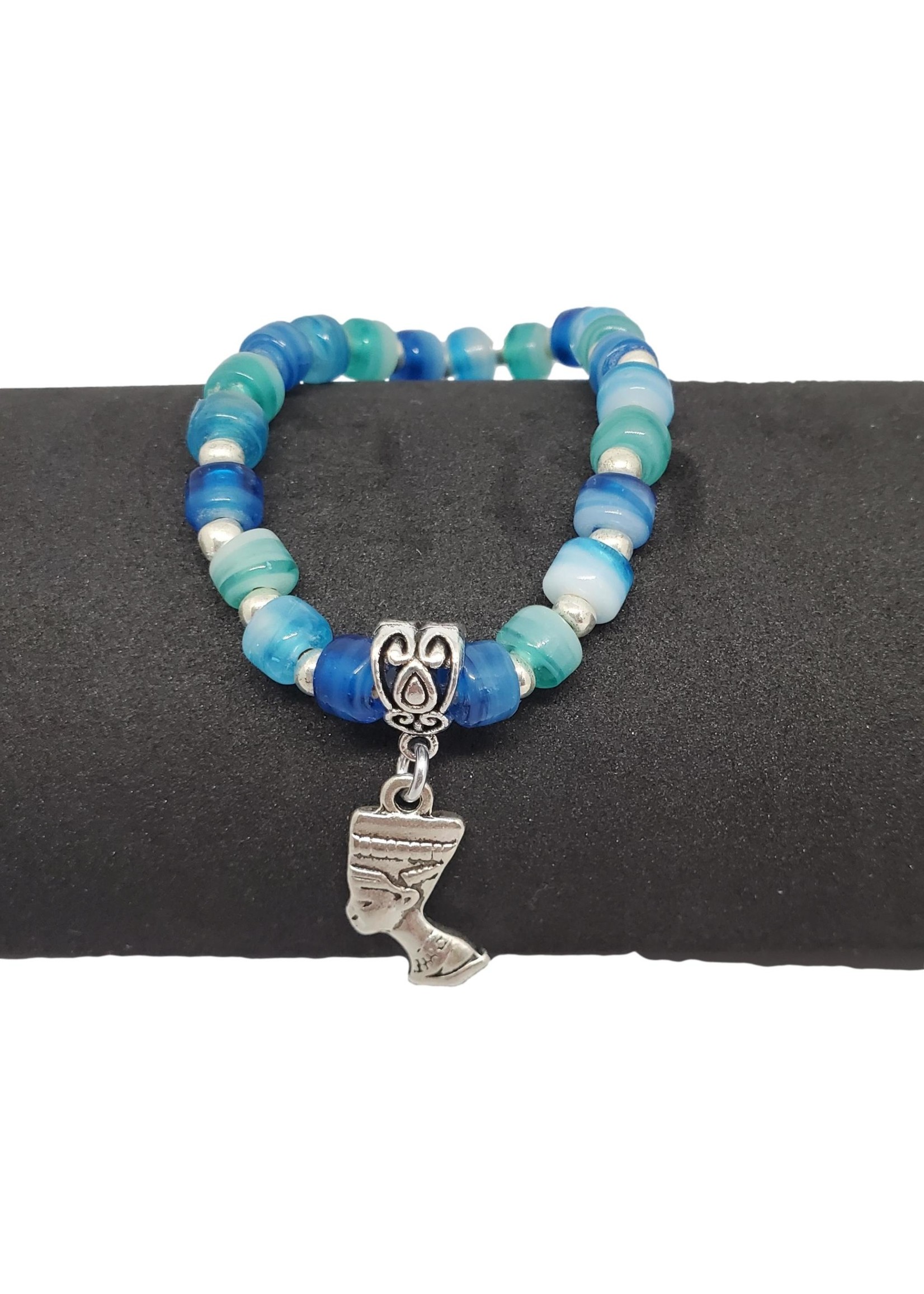 Jewellery by Deborah Young-Groves Soft Blue Beaded Bracelet with Egyptian Goddess Drop