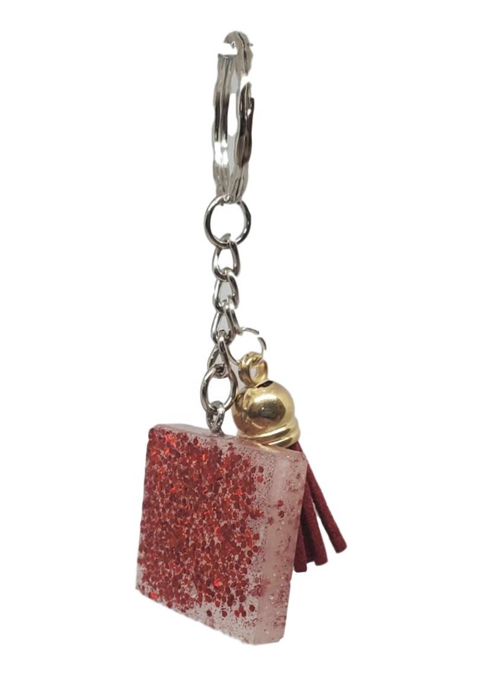 East Coast Sirens Simple Red Glitter Square Pendant Key Chain