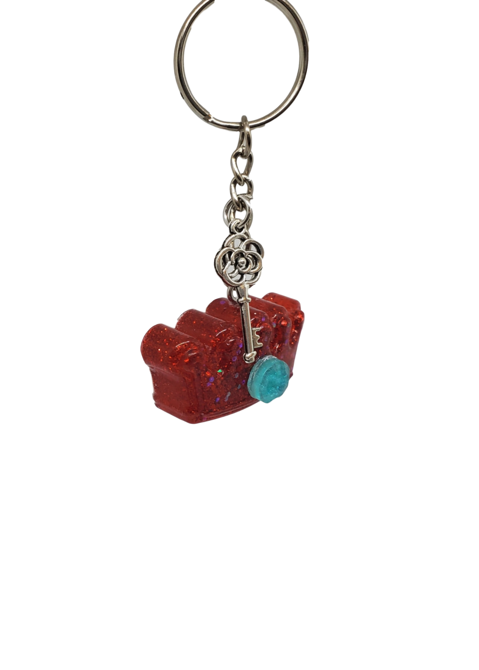 East Coast Sirens Red Glitter Small Crown Key Chain with Silver Charm
