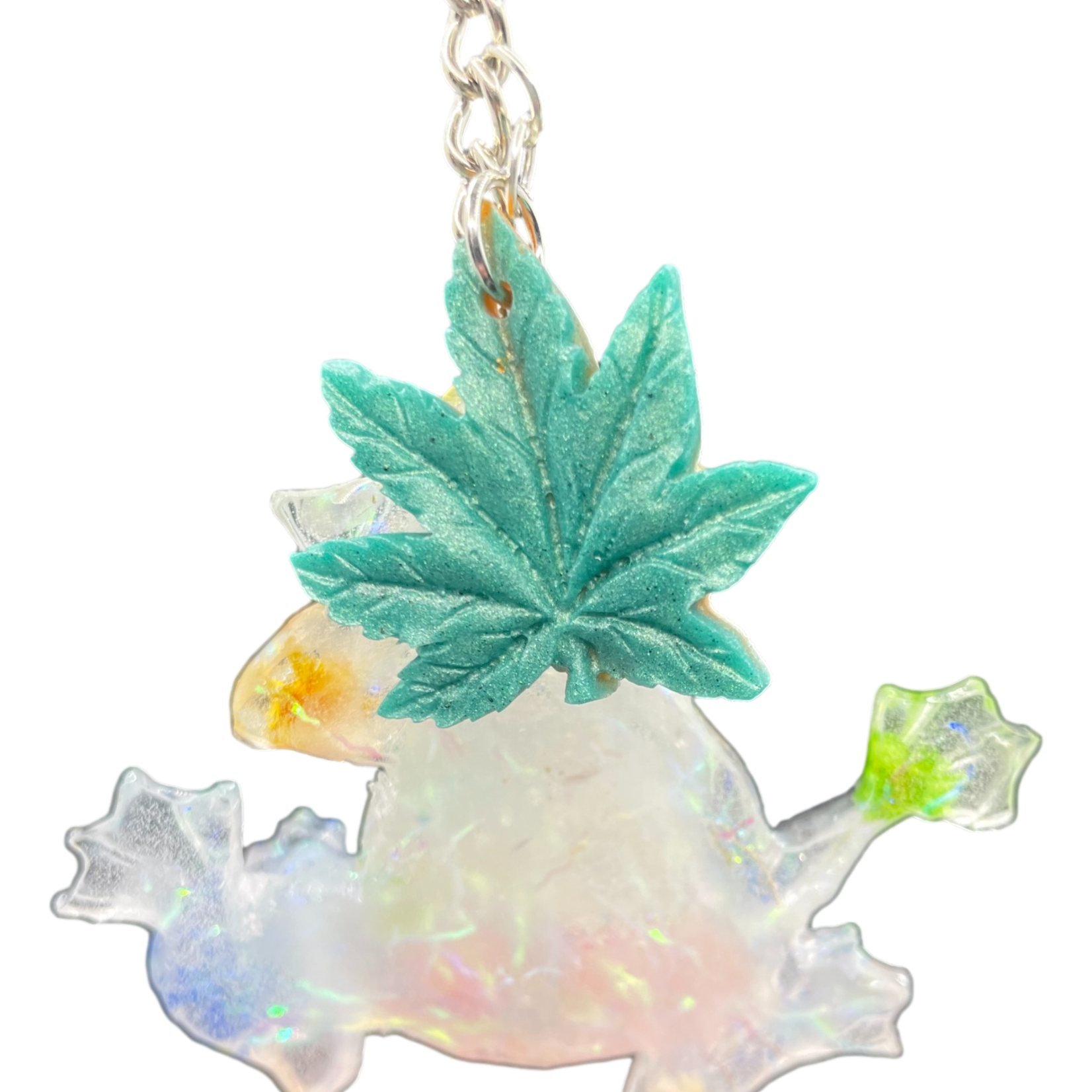East Coast Sirens Iridescent Frog with Flowers and Pearl Eyes Keychain