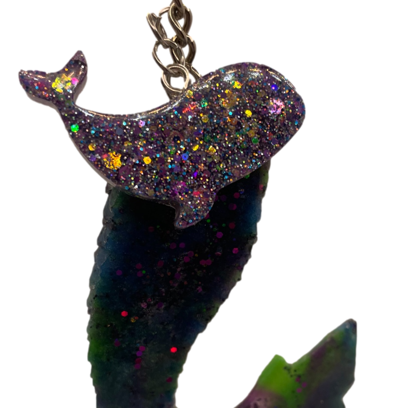 East Coast Sirens Purple Glitter and Green  Mermaid Tail Keychain