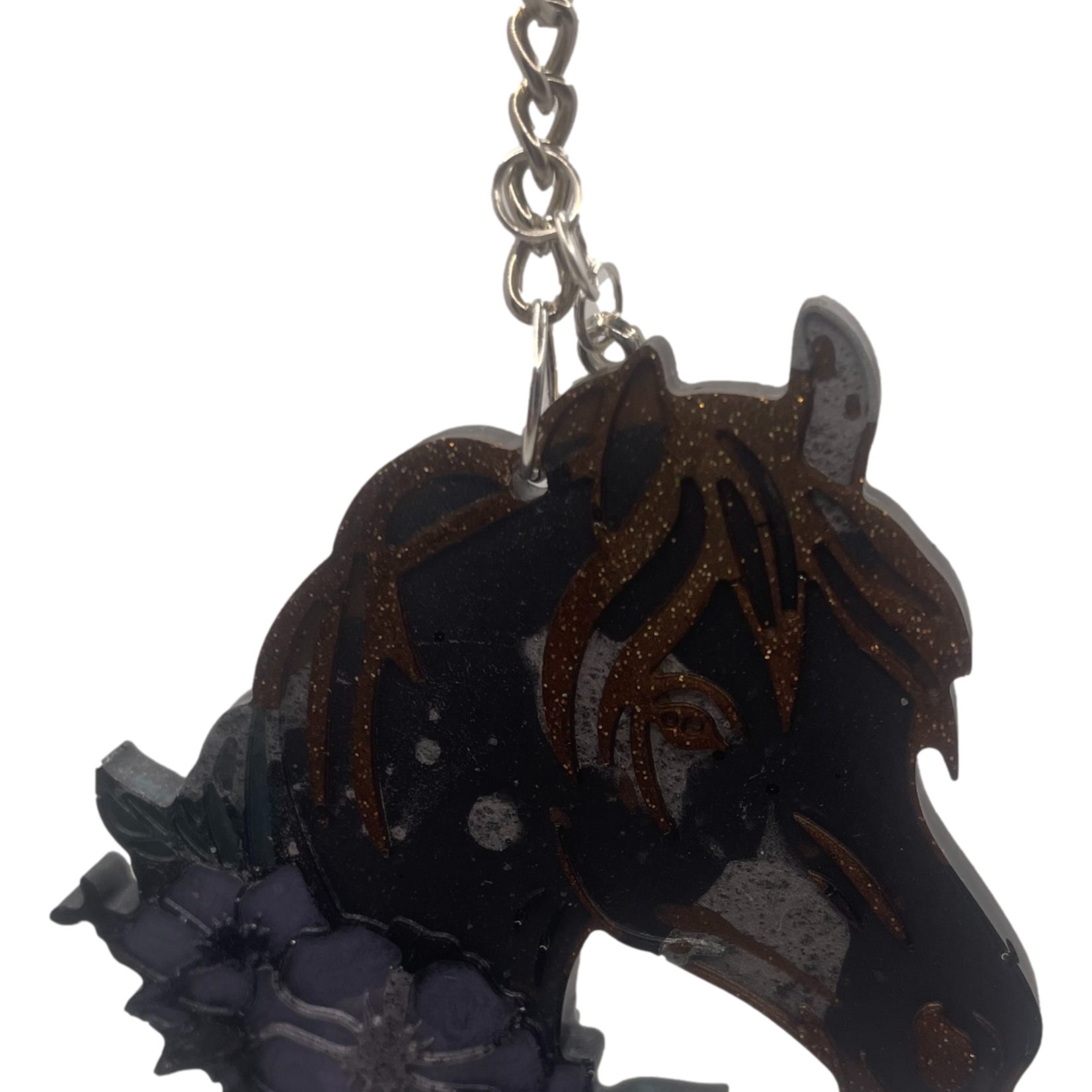 East Coast Sirens Black & Brown Horse with Flowers Keychain