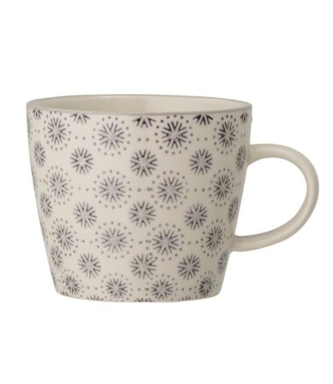 Stoneware Mug with Grey Hand-Stamped Pattern, Cream Color