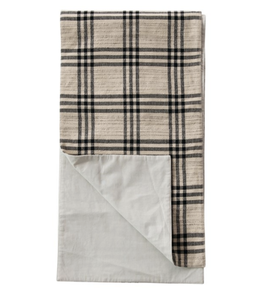 Creative Co-Op Woven Cotton & Wool Table Runner, Black Plaid