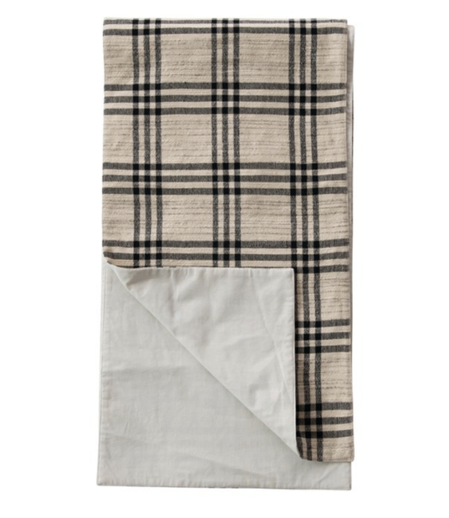 Creative Co-Op Woven Cotton & Wool Table Runner, Black Plaid