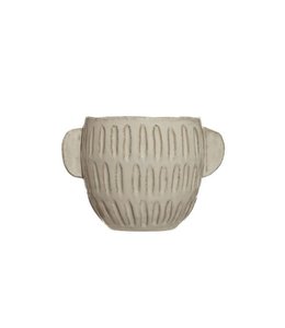 Creative Co-Op 9-1/2" Round x 6-1/2"H Embossed Stoneware Planter, Reactive Glaze, White (Holds 7" Pot)