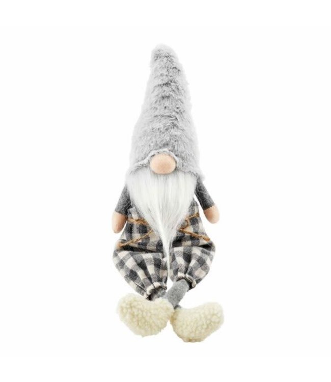 MudPie Fuzzy Neutral Dangle Leg Gnome - Grey Buffalo Check