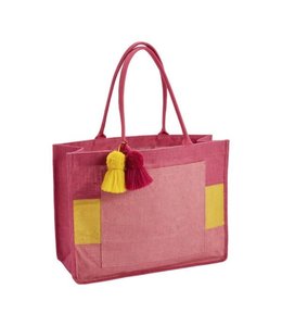 MudPie Pink Color-Block Jute Tote