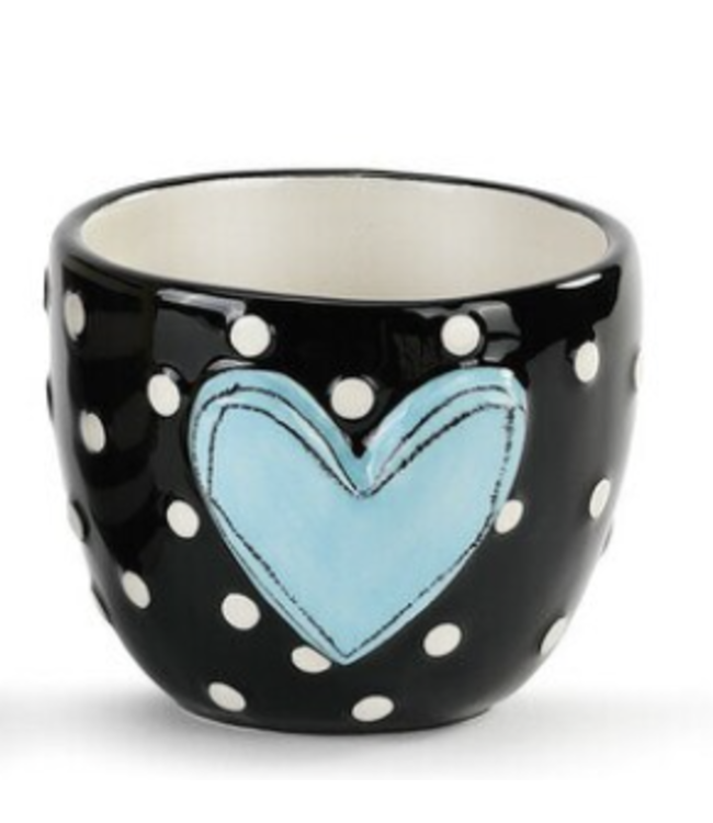 Demdaco Black With White Polka Dots Heart Vase