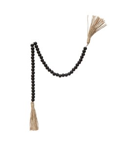 Creative Co-Op 28"L Wood Bead Garland w/ Jute Tassels, Black