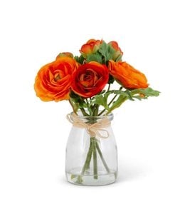 K&K Interiors Orange Ranunculus Bouquet in Glass Jar w/Faux Water