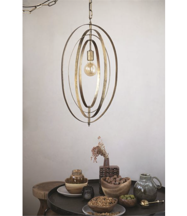 Bloomingville Metal Pendant Lamp, Gold Finish 15" Round x 25-1/2"H