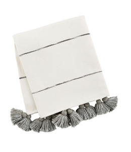 MudPie Gray Tassel Stripe Throw