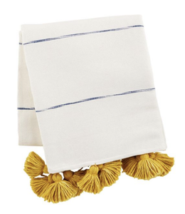 MudPie Yellow Striped Tassel Throw