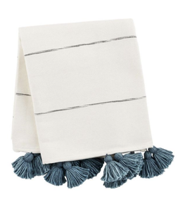 MudPie Blue Striped Tassel Throw