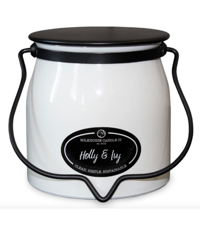 Milkhouse Candle Company Butter Jar 16 oz: Holly & Ivy