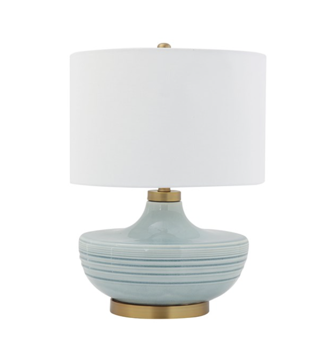 Creative Co-Op Ceramic Table Lamp w/ Natural Linen Shade, Aqua (100 Watt Bulb Maximum)