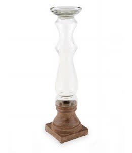 MudPie Medium Glass & Wood Candlestick