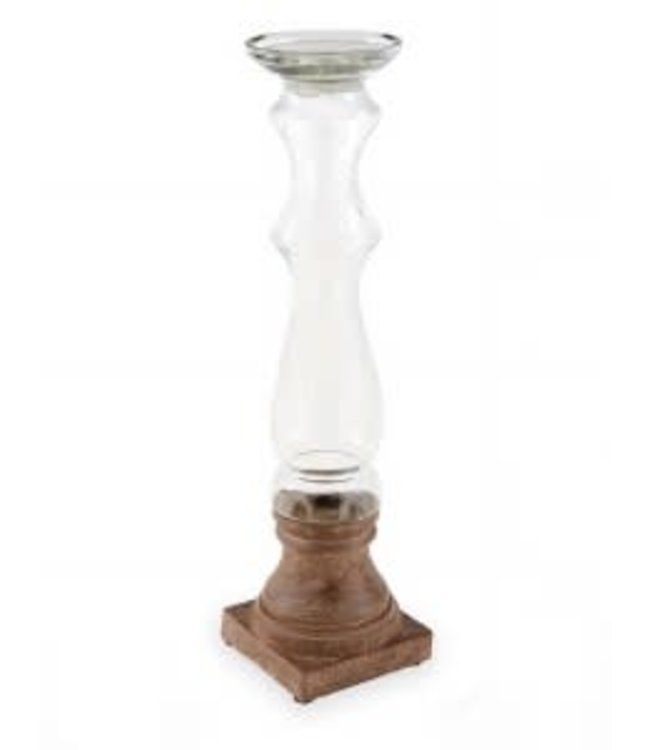 MudPie Medium Glass & Wood Candlestick