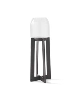 K&K Interiors 25 Inch Glass Hurricane on Modern Dark Metal Stand