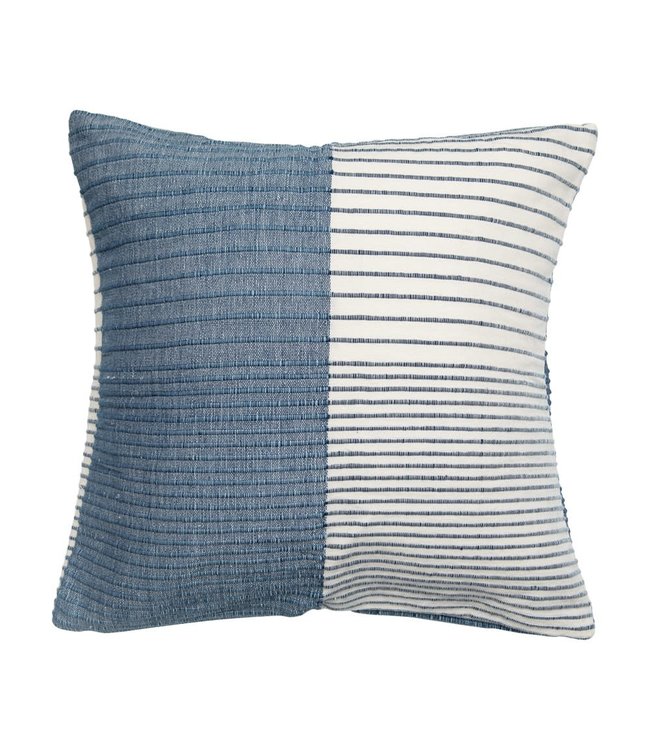 Creative Co-Op 24" Square Woven Wool & Cotton Pillow with Stripes, Blue & White