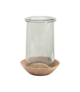 Creative Co-Op Glass Hurricane with Wood Base