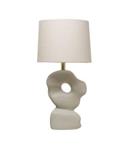 Bloomingville Ceramic Sculpted Table Lamp with Cream Linen Shade