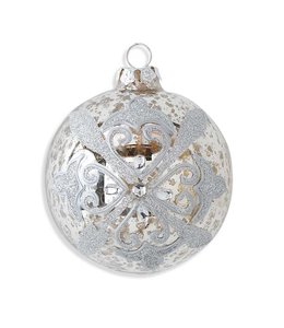 K&K Interiors Silver Mercury Glass with Rhinestone Round Ornament