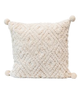 Creative Co-Op 24" Square Cotton Tufted Pillow w/ Pom Poms, Cream Color